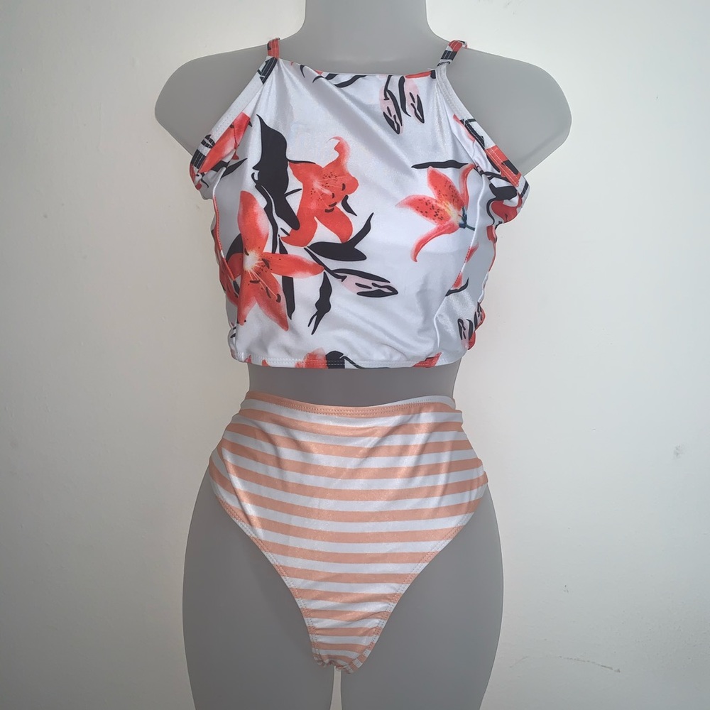 White/Peach Floral Bikini